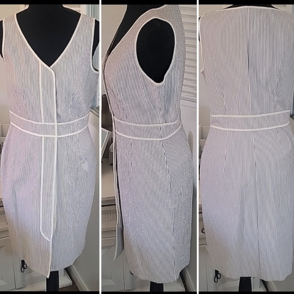 Lafayette 148 New York White Pinstriped Midi Dress